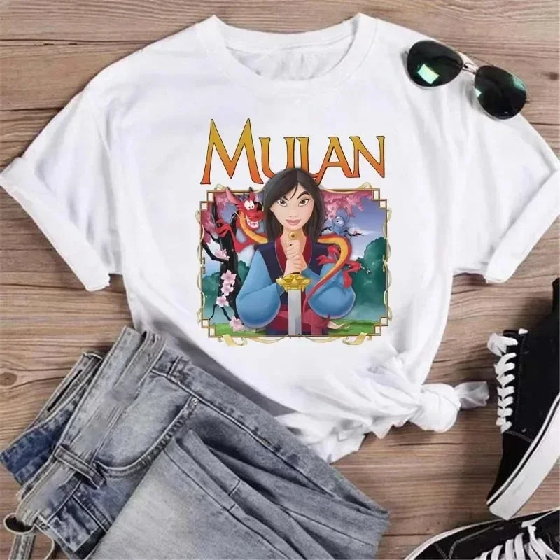 Disney Mulan Printed T-shirt Harajuku Aesthetic Casual Short Sleeve T-shirt Women's and Summer Cotton Fashion Top