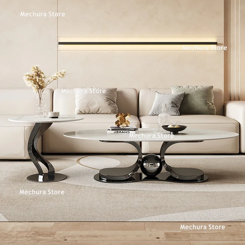 Light Luxury Rock Plate Coffee Tables Living Room Italian Minimalist Oval Coffee Tables New Style Home Furniture Mesa JT50C