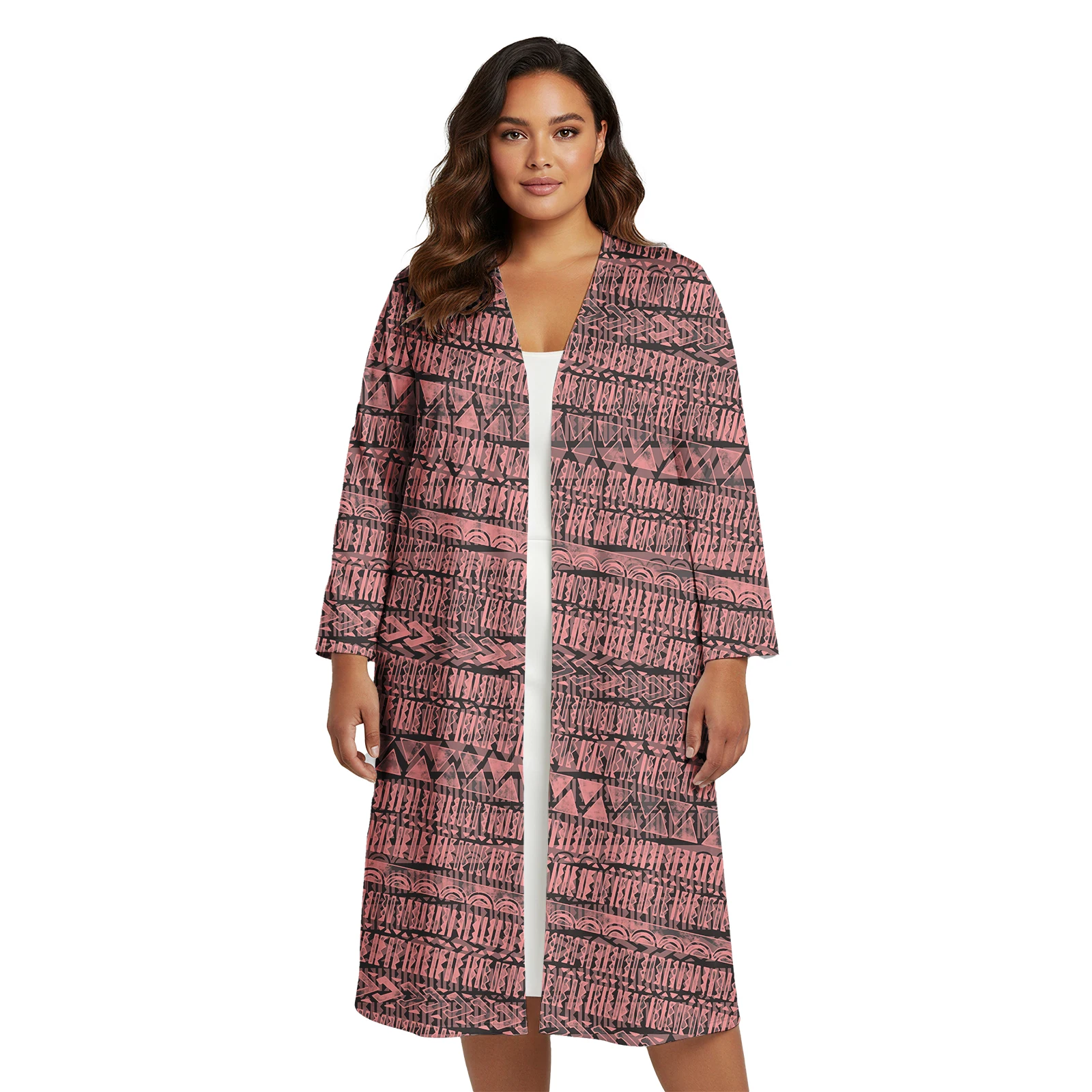 New 2026 Prom Evening Customized Tapa Ladies Samoa Kimono Cardigan Tonga Polynesian Tribal Design Maxi Long Cardigan for Woman