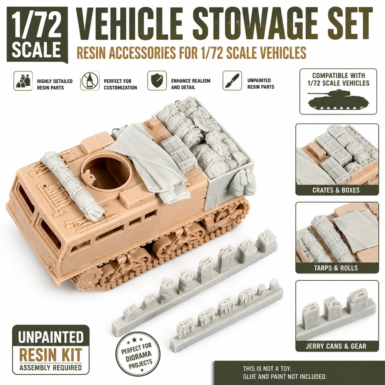 1/72 Modellbausatz aus Gießharz, Fahrzeugteile aus Harz, unlackiert (Fahrzeug nicht enthalten)