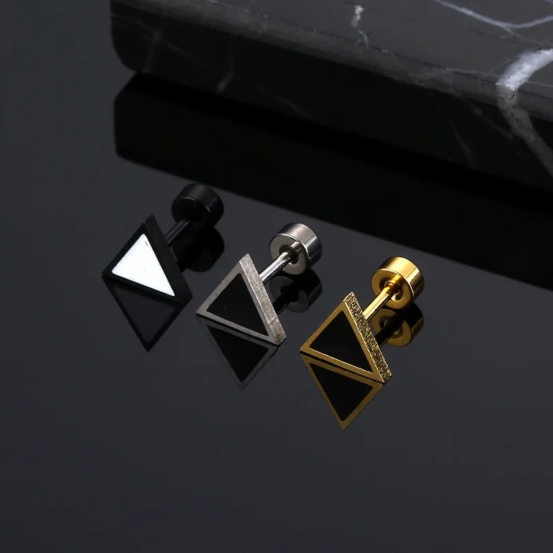 1 Pair Simple Geometric Triangle Round Stainless Steel Stud Earrings For Women/Men Anti-allergic New Pop Ear Jewelry