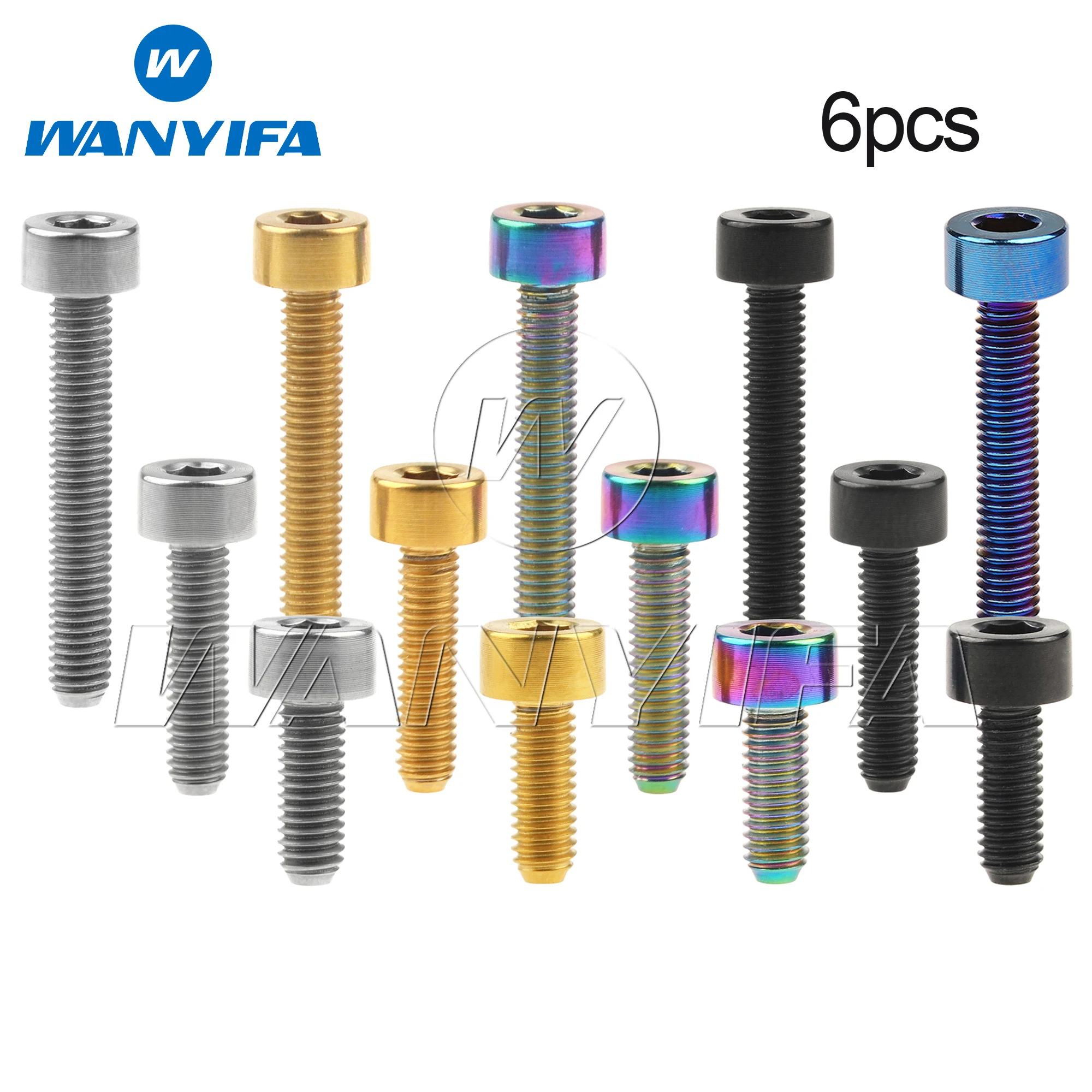 Wanyifa 6pcs Titanium Bolt M3x6 8 10 12 15 18 20mm Cap Socket Hex Head Screws for Model Aircraft Ti Fastener