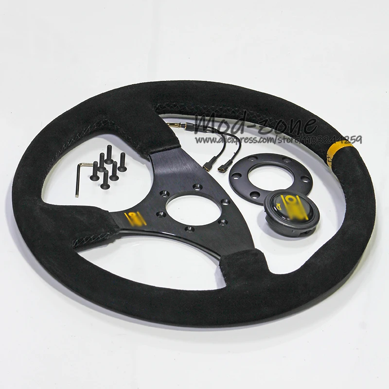 14 Inch 350MM Flat Type Suede Leather Car Tuning Interior Auto Accessories Racing Steering Wheel