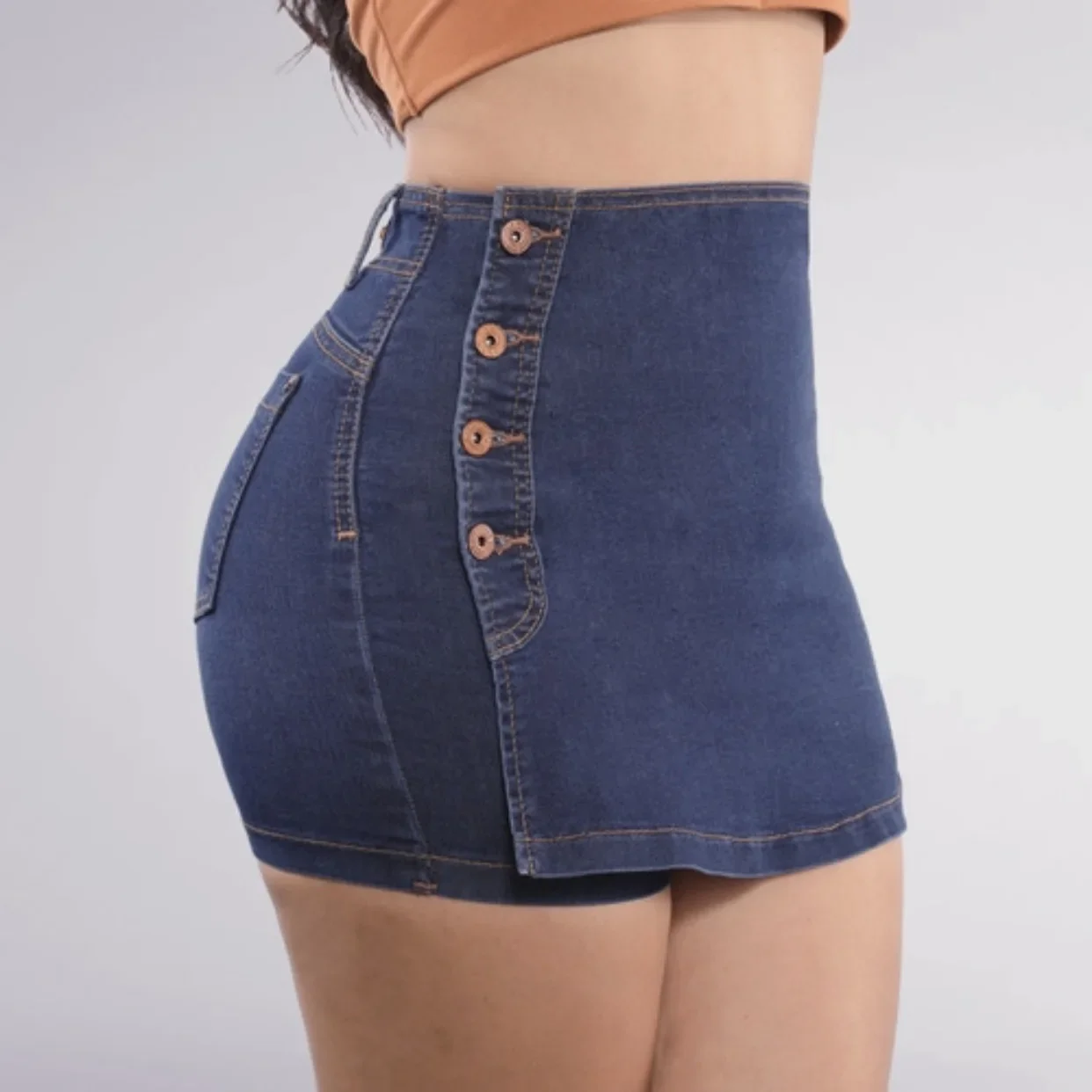 Women Skirt Pant Jeans Washed Slim Fit High Waist Trousers Hip Wrap Y2k Streetwear Elegant Button Work Beach Summer 2026 view 4