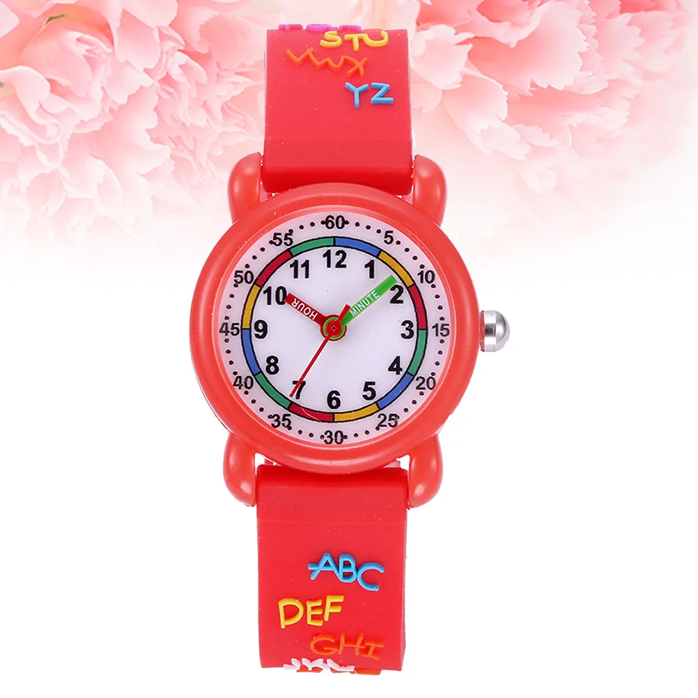 قطعة واحدة من ساعة الرسوم المتحركة بتصميم فريد من نوعه، تحافظ على آمنة ومتينة ويدوم طويلاً، حزام مريح باللون الأحمر