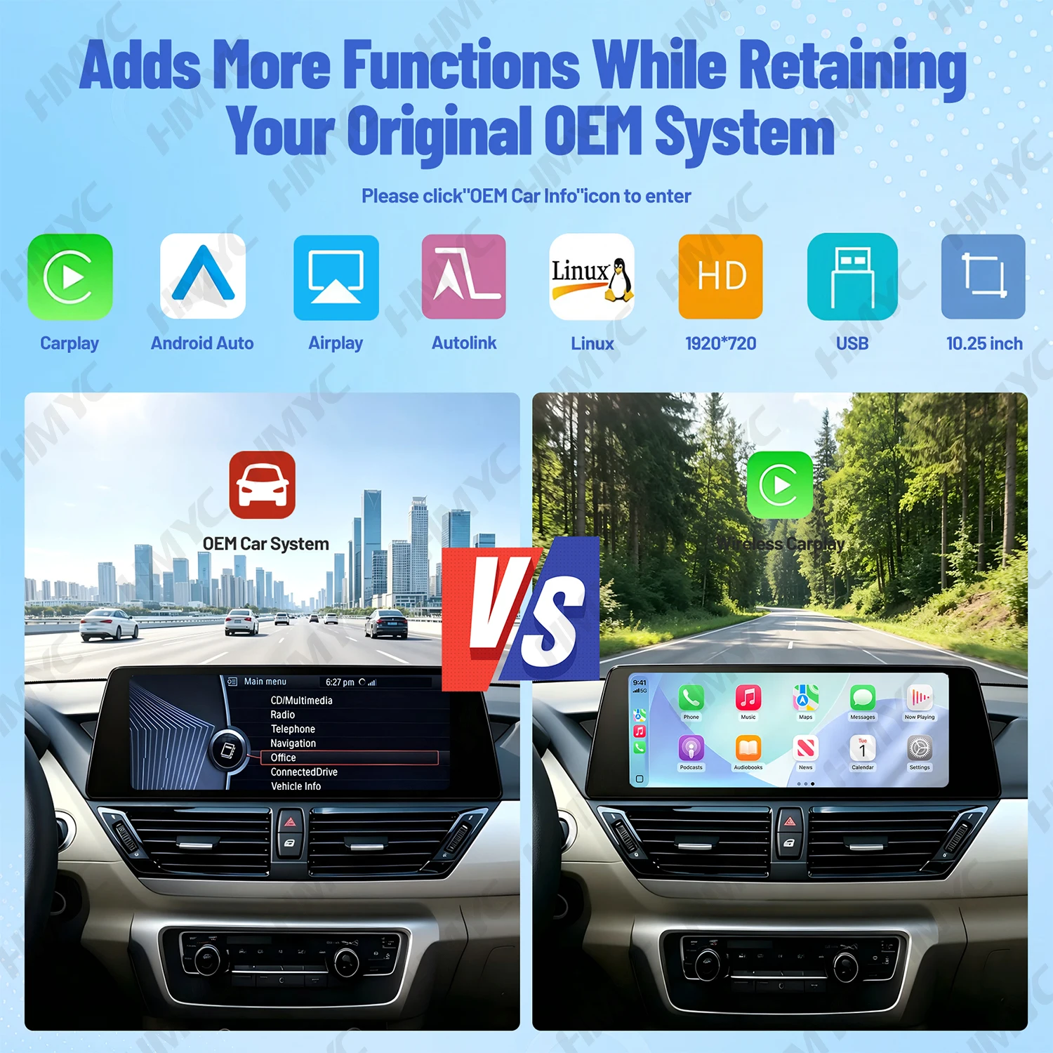 10.25"HD Multimedia Touch Screen Wireless CarPlay Android Auto For BMW X1 E84 2009-2015 CIC System Car Navigation Stereo Display view 3