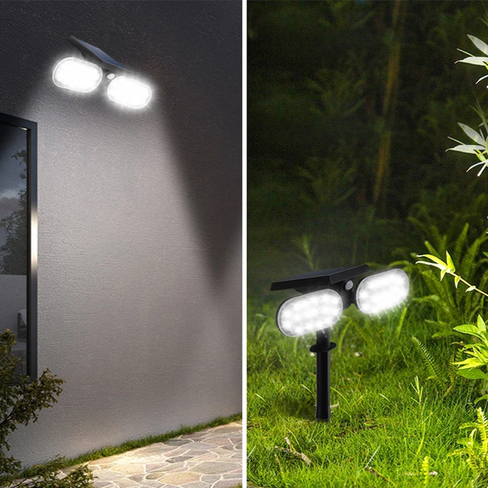 Solar Outdoor Dual Head Wall Lamp Household Floor Mounted LED Lawn Lamp Courtyard Rotating Human Body Sensing Spotlight