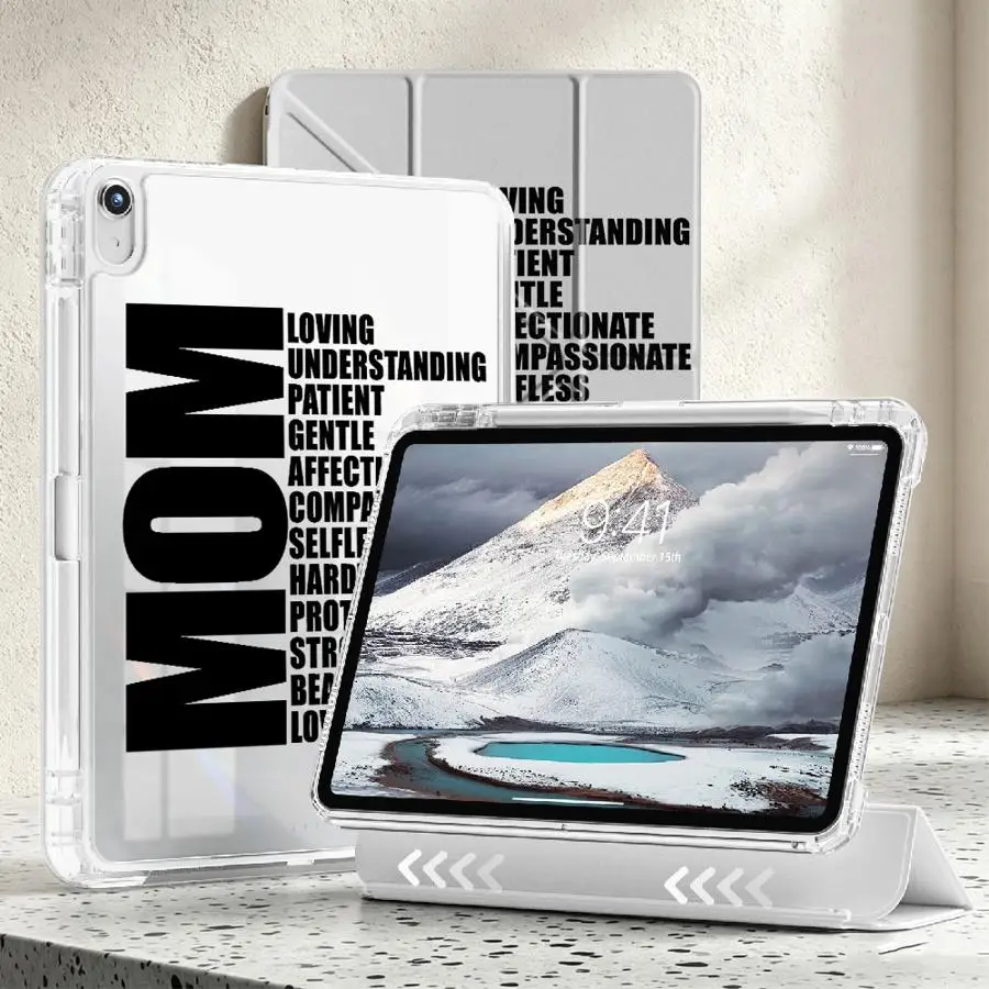 Tablet Case For iPad 10th Gen 11th Air 8 M2 M3 3 9th Mini 7 6 5 Pro 13 2025 2026 12th With Pen Slot Cover Letter Mom Design