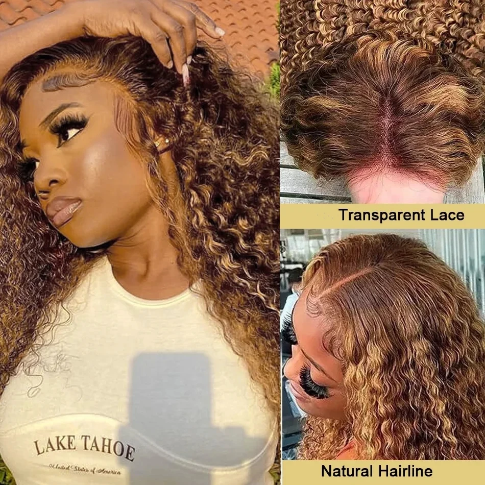 4/27 Highlight Ombre 13x4 Deep Wave Wigs Human Hair Brazilian Hair Colored Curly Wigs 13x4 Lace Front Human Hair Wig Water Wave