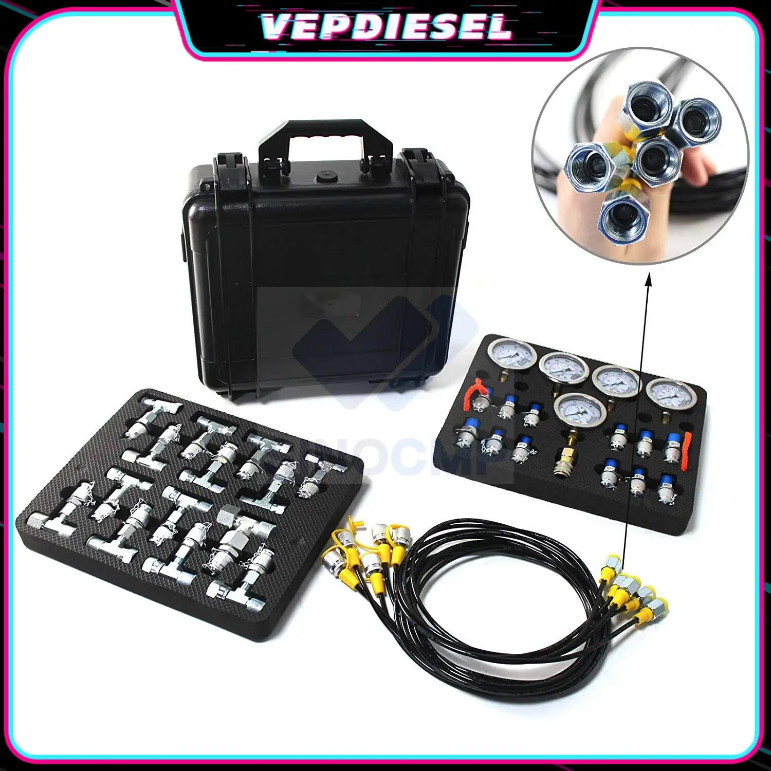 

Hydraulic Pressure Test Kit Excavator Parts for CAT, CASE John Deere with 5 Gauges 13 Couplings 14 Tee Connectors Pressure Gauge