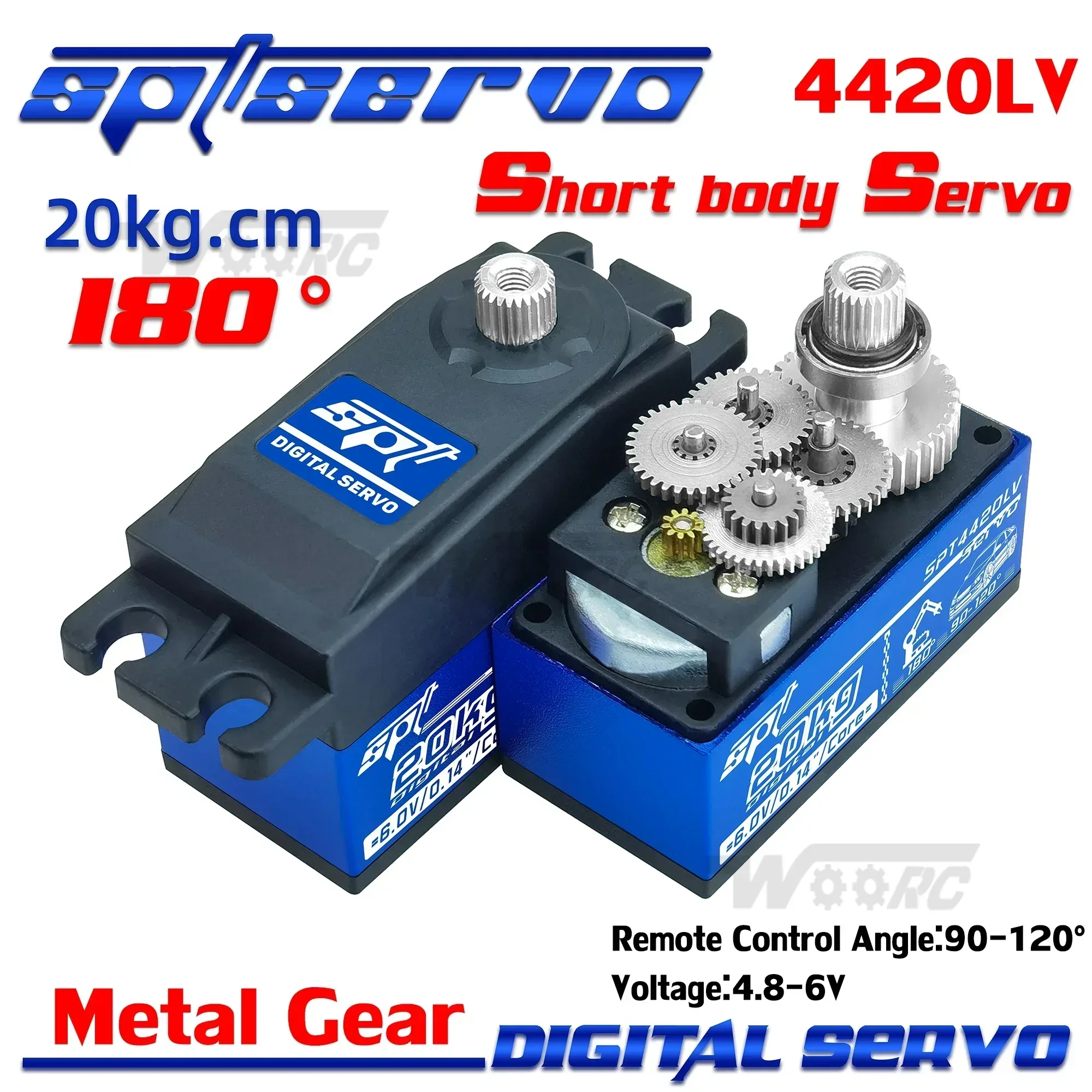 

SPT 4420LV 20KG Metal Gear Short Body Low Profile Digital RC Servo Motor for 1/10 1/12 RC Car Boat Plane Robot Toy SCX10 TRX4