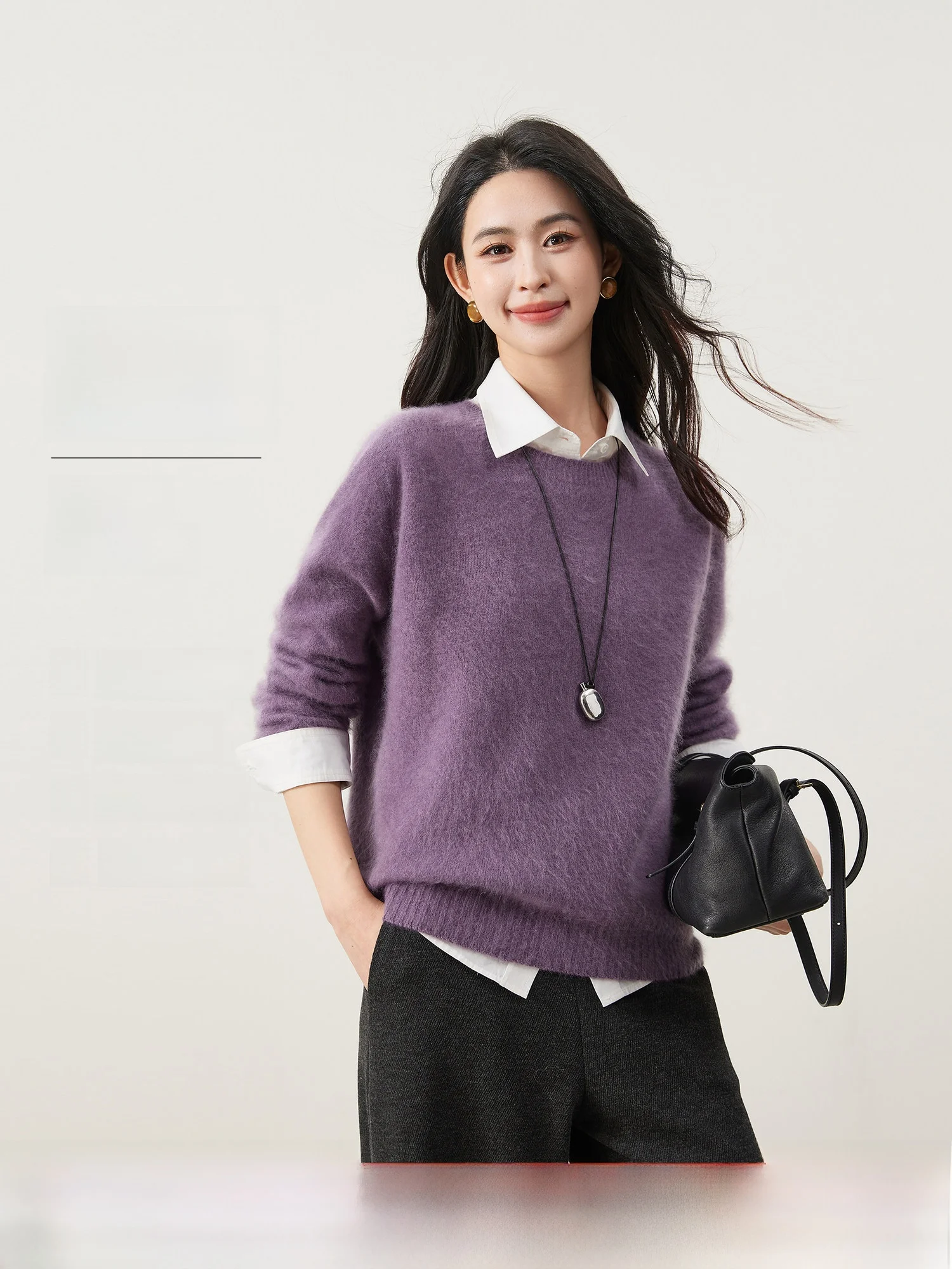 

Женский зимний модный свитер Mijia из высококачественной шерсти с двойным воротником (опционально)