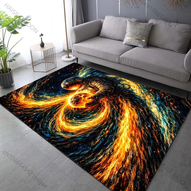 Multiple sizes Astronaut holding fiery planet Carpet for Living Room Bedroom Sofa Home Decor Rug Non-slip Floor Mat Luxury Gift