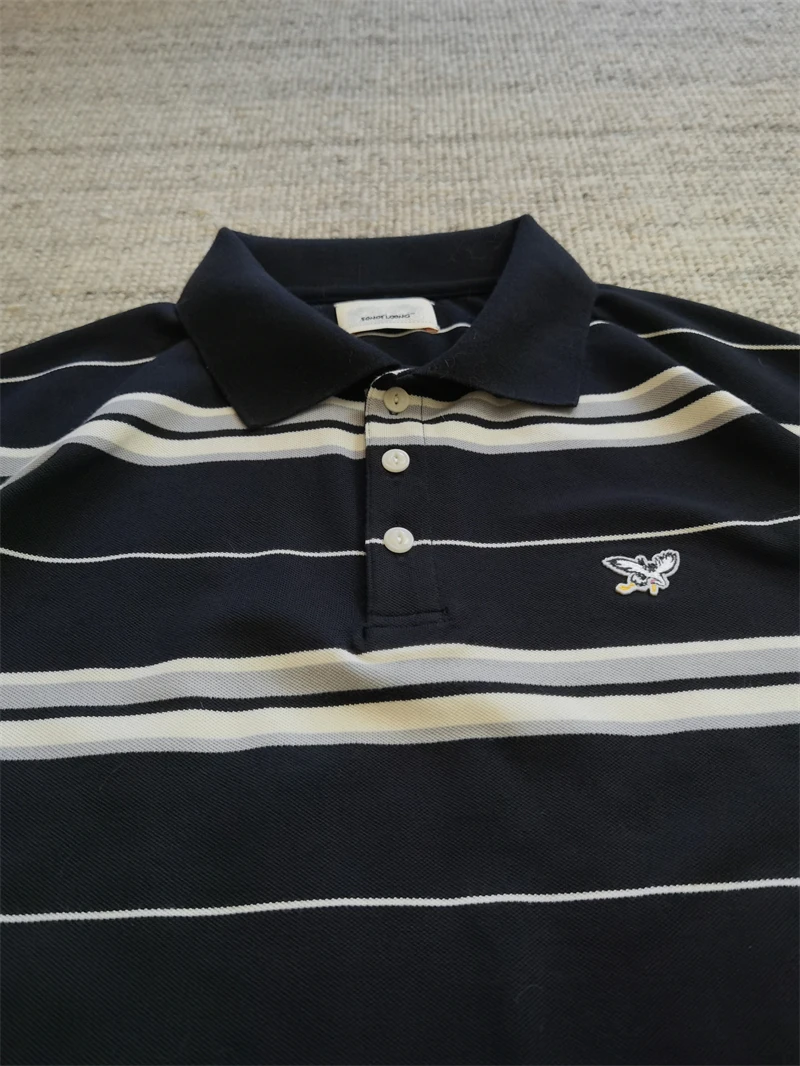 Retro breathable striped POLO shirt men's loose lapel short-sleeved T-shirt trendy brand quick-drying tee
