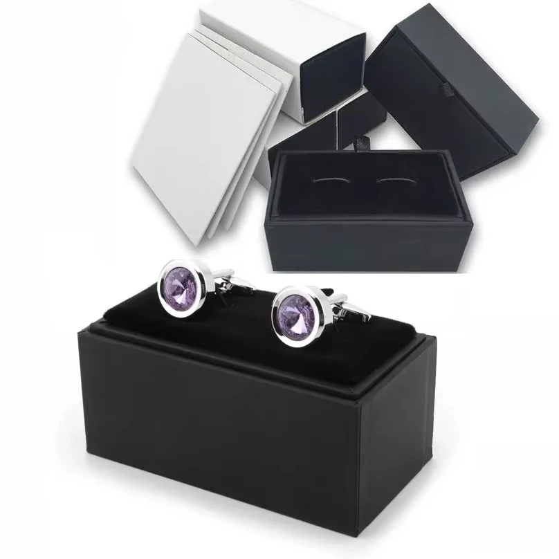 Delicate Black Velvet Cufflink Box Case Cuff Links Portable Package Display Holder Tie Pin Gift Packaging Box 100/200pcs