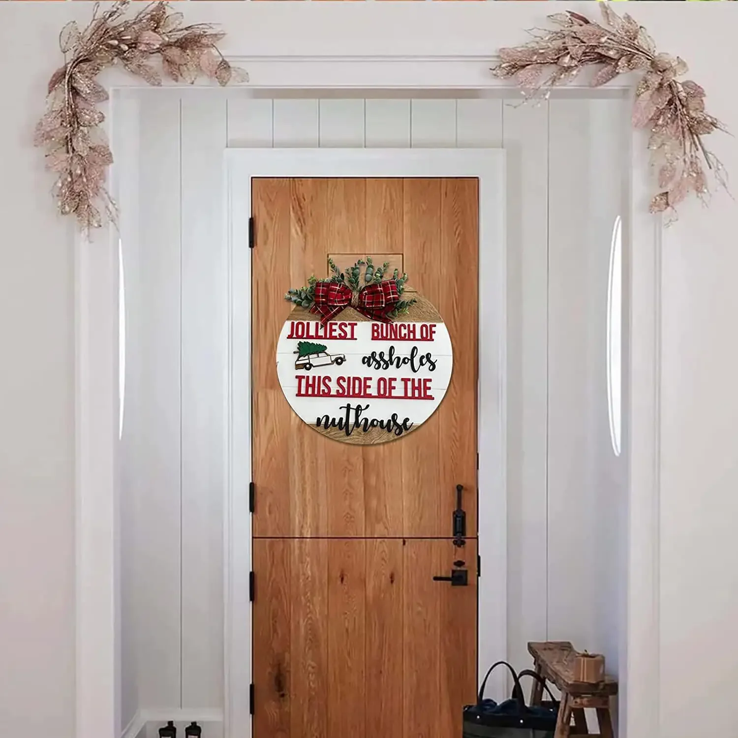 1pc Christmas Door Sign Christmas Round Front Door Welcome Sign Funny Clark Griswold Theme Door Hanger Wooden Wreaths Home Wall