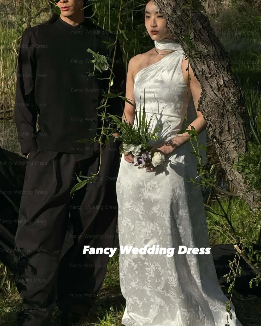 Abito da sposa fantasia con fiori stampati di alta qualità senza maniche Corea donna fotografia abito da sera lunghezza pavimento personalizzato