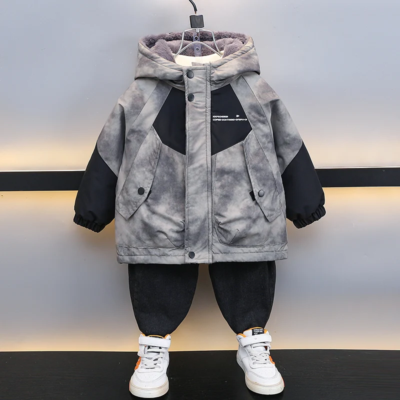 

Thiened Fce Lined Parka Jaet for Boys Autumn Winter New Sle Children's Faion Outerwear Thi Cotton Coat for Boys