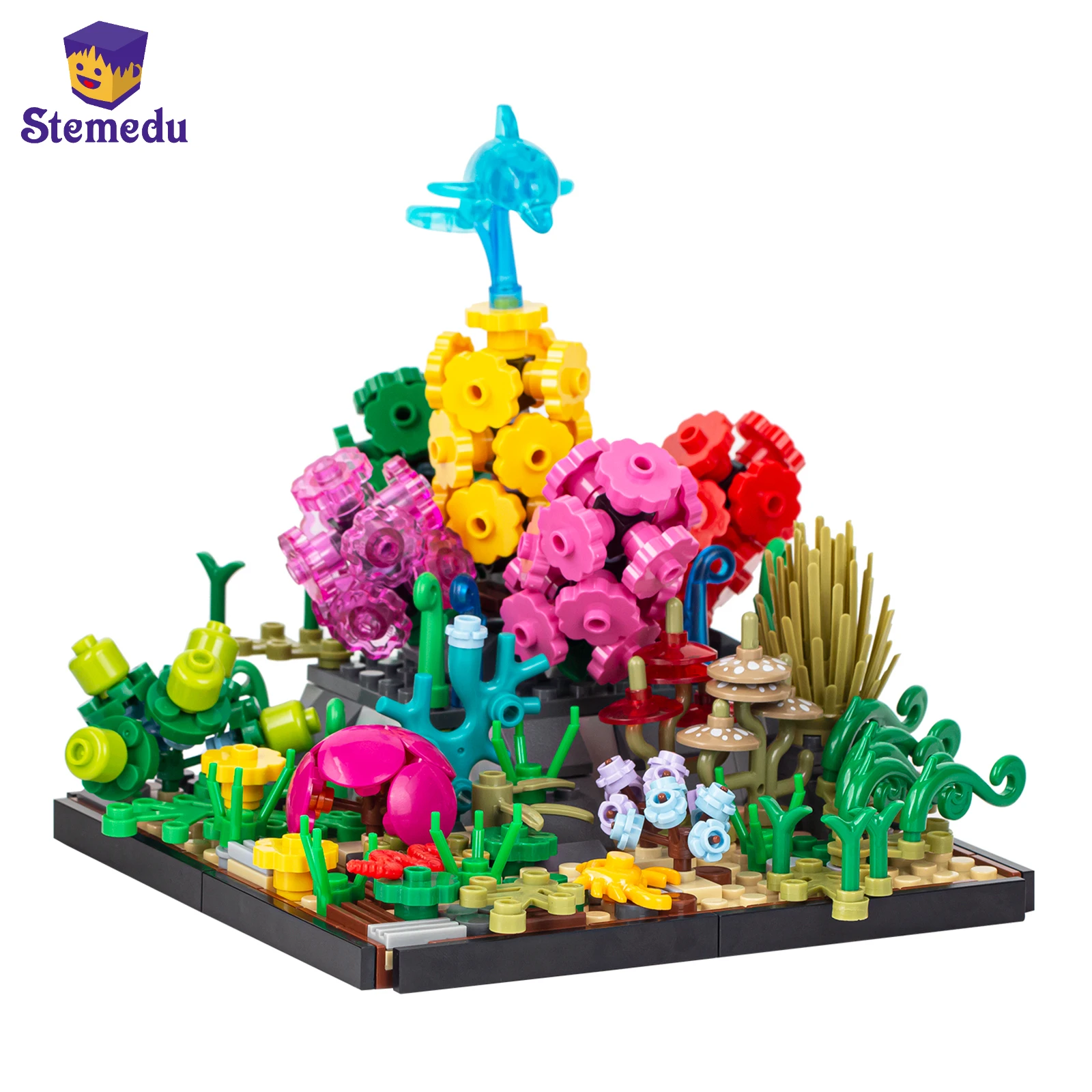 MOC Small Particle Building Blocks Bricks Scene Underwater World Dolphin Coral Crab Seagrass Water Snake Street Scene Gift Leduo