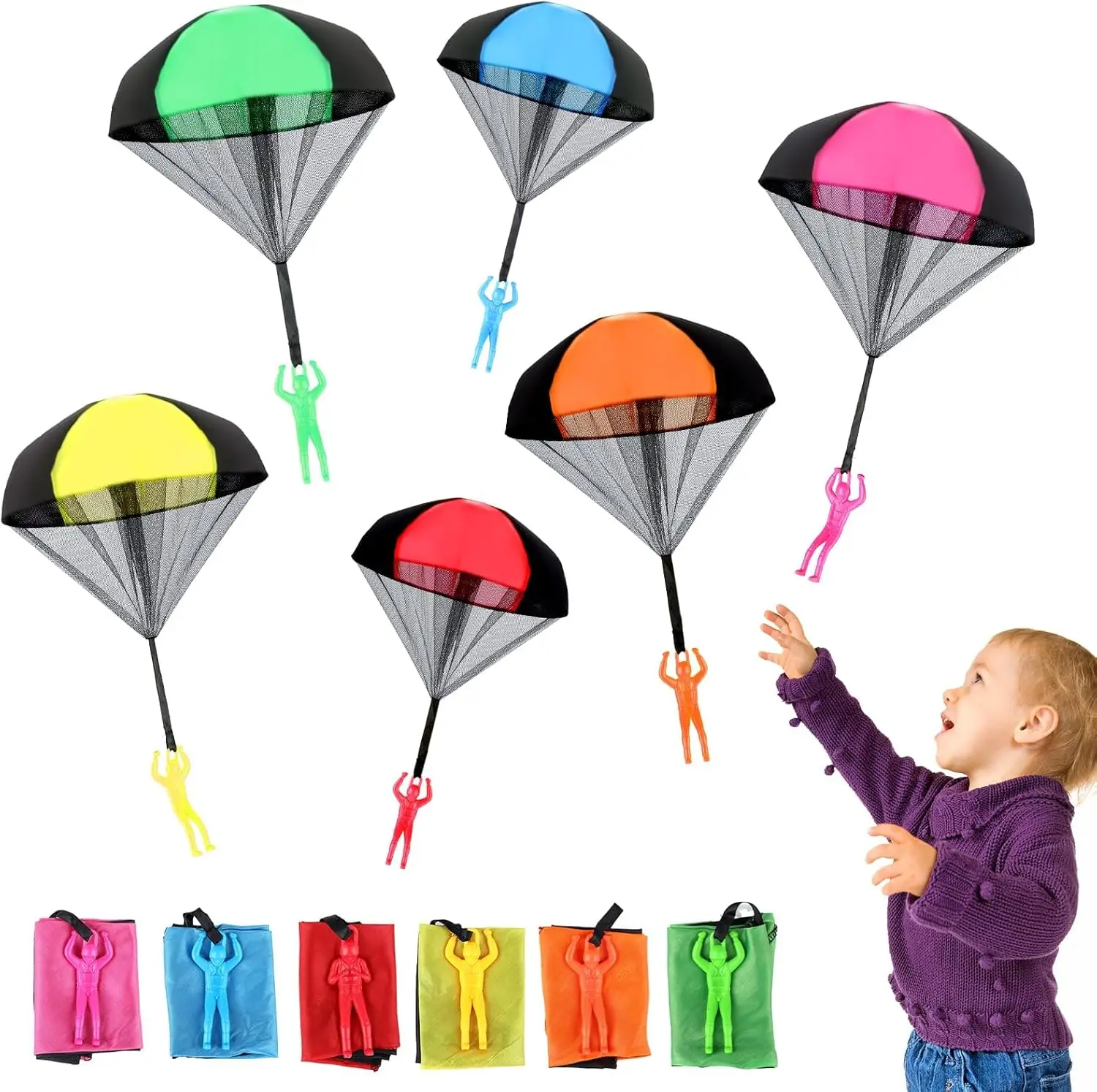 Parachute à lancer à la main pour enfants, Mini Parachute, jouet de plage en plein air, jouets éducatifs de divertissement Parent-enfant, 4 pièces