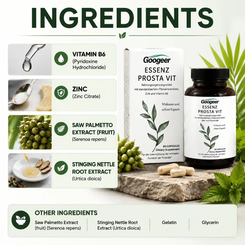 Prosta Vit Urinary Tract Support Capsules with Zinc Citrate Vitamin B6 and Saw Palmetto Nettle Root Extracts 60 Capsules