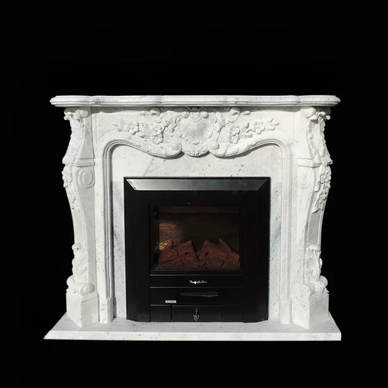 Marble fireplace stone carving European white marble French decorative background wall relief natural stone fireplace sculpture