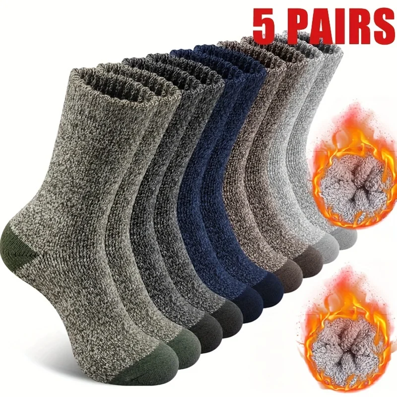 

5 Pairs Men'S Thickened Winter Socks - Heavy-Duty for cold Weather Socks, Soft Warm Knit Round Toe, Non-Slip Grip, All-Season