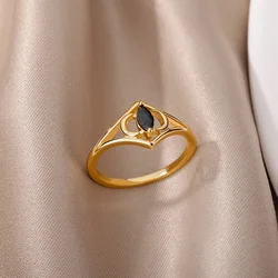Fashion Moon Star Black Oval Stone Rings For Women Stainelss Steel Couple Moon Star Ring Femme Wedding Aesthetic Jewelry Gift