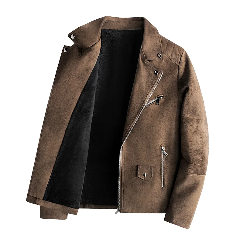 

New Velvet Light and Mature Wind Locomotive Leather Jacket Men's Autumn and Winter Korean Suit