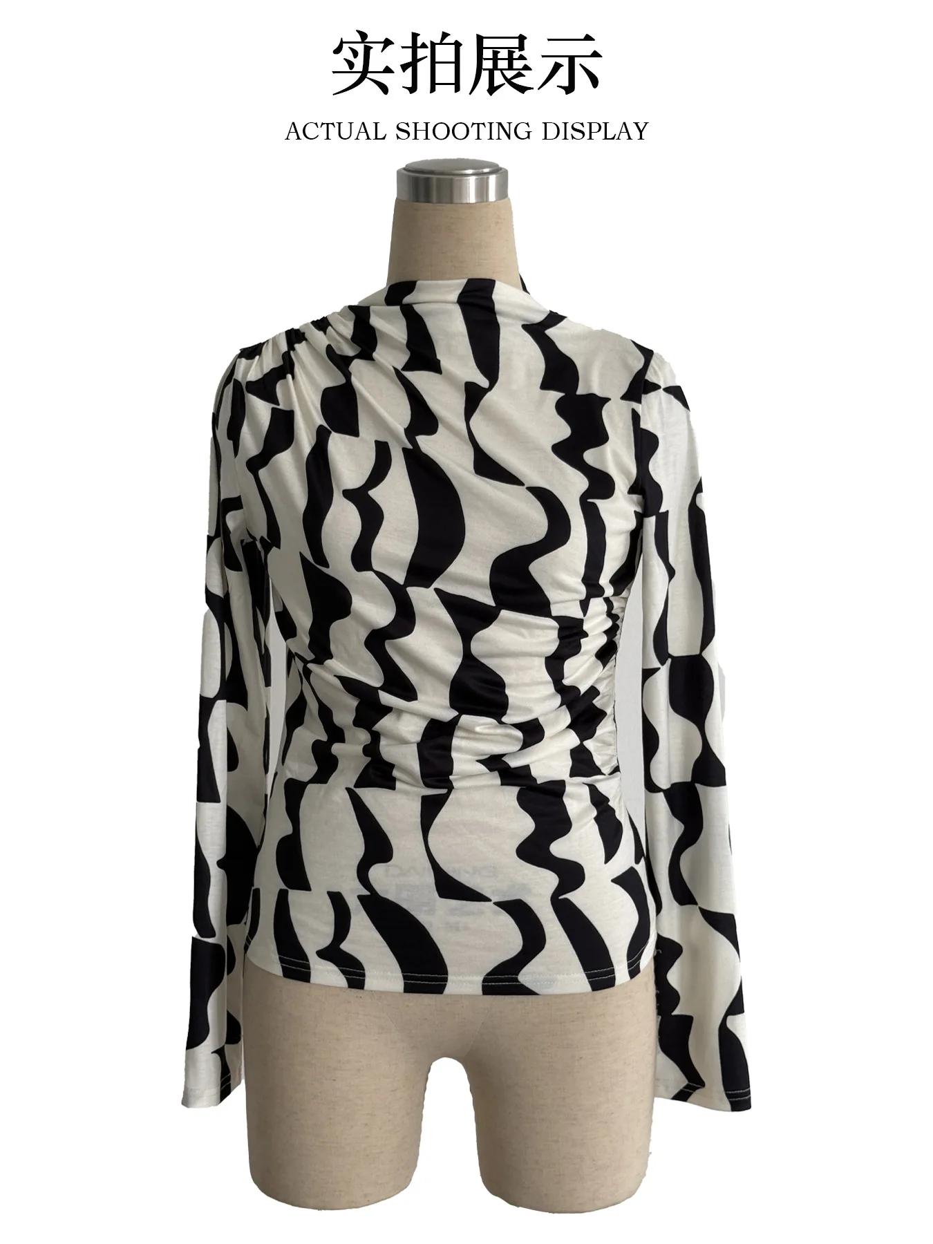 2025 Woman Clothing Top Women T-shirt Tank Autumn and Winter New Small Stand Collar Pleated Edge Printed Slim Fit Tops for Women