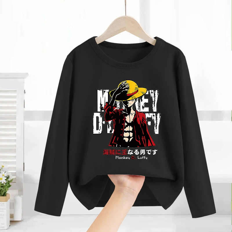 One Piece Long Sleeves Anime Printed Tops Base Layer Shirt Boy Girl T-shirt  Fashion Pullover Children Tee Spring Autumn Clothes view 3