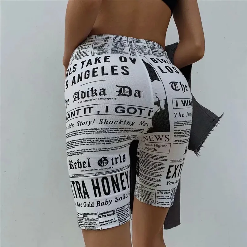 High Waist Workout Shorts Newspaper Printing Seamless Fitness Yoga Shorts Running Shorts Women Gym Hip Push Up Sport Leggings