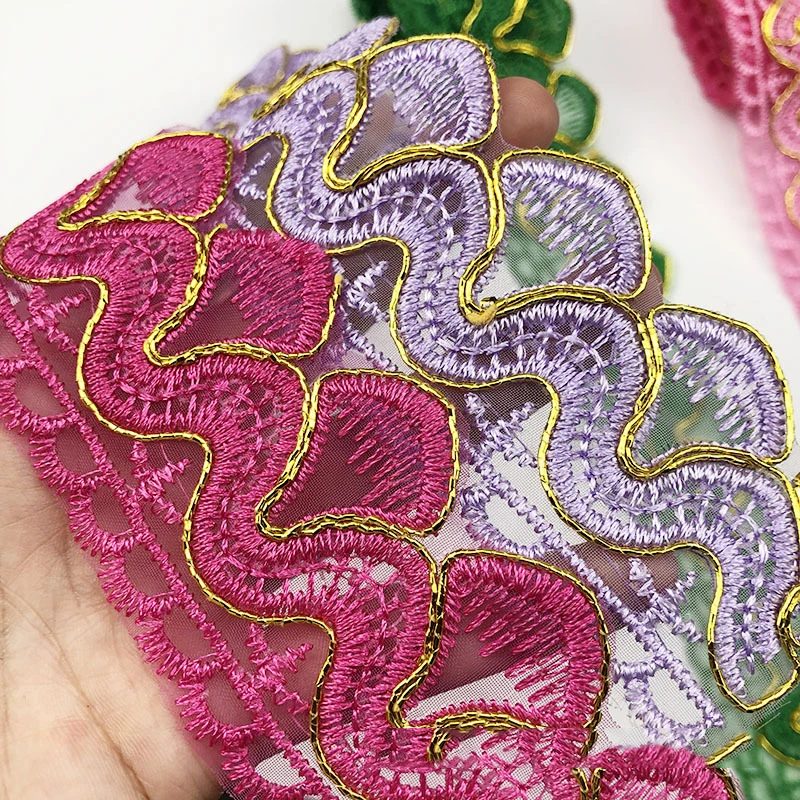 1/3/5 Yards Gold Embroidered Lace Trims Wedding Dress 2023 DIY Bags Hats Clothes Applique Patch Sewing Accessories Supplies