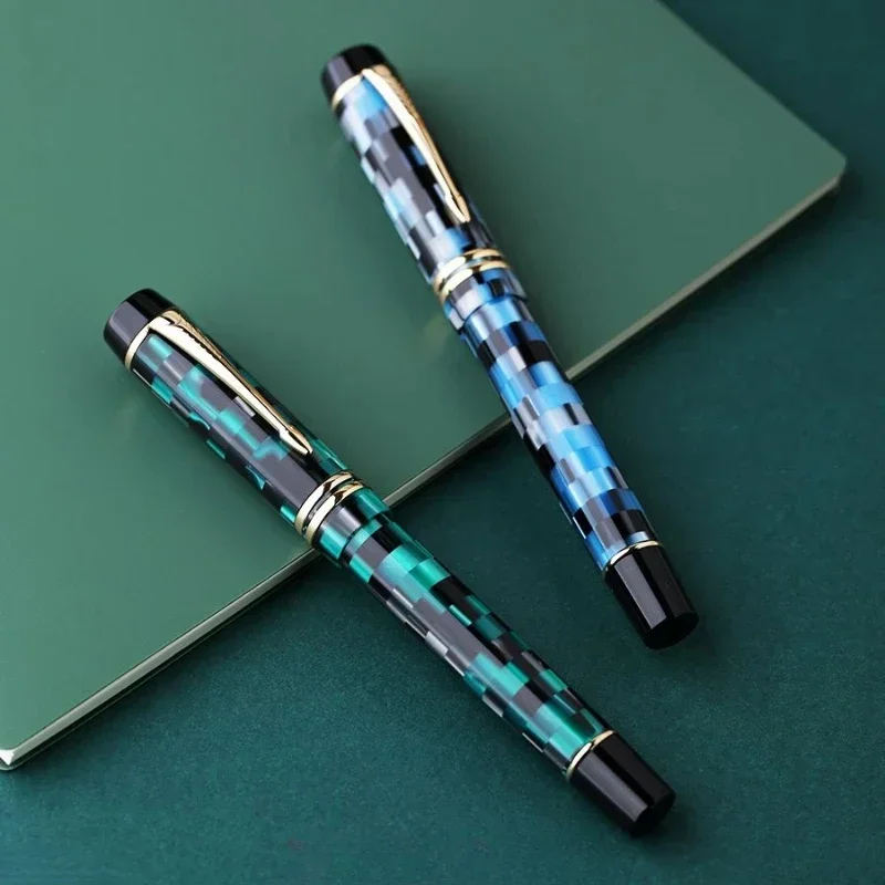 Hot MAJOHN M600 Resin Checkerboard Pattern Fountain Pen German BOCK Bicolor F 0.5mm Tip Ink Pen Luxury Office School Supplies Gi
