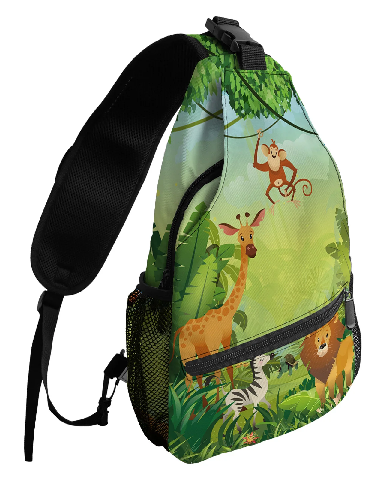 Tropical Jungle Cartoon Animal Lion Chest Bags for Women Men Waterproof Shoulder Bag Outdoor Travel Sport Crossbody Bag