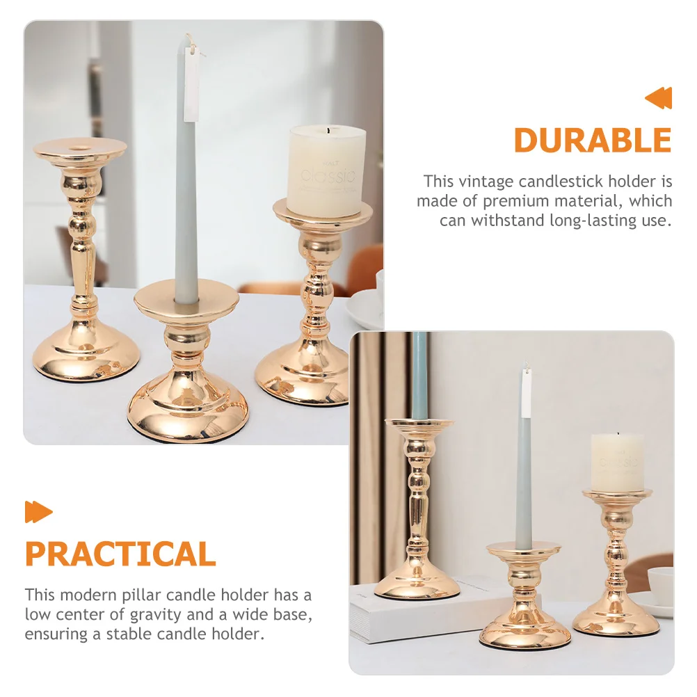 

12Cm Metal Holder Retro Design Desktop Candlestick Decoration Wide Base Heat Resistant Elegant Finish Home Office Decor
