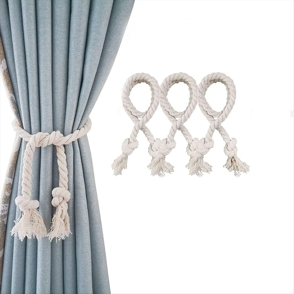 Rank! 4pcs Curtain Rope Tiebacks, Curtain Rope Buckle, Handmade Curtain Holders, Cotton Handwoven Curtain Ties for Curtains