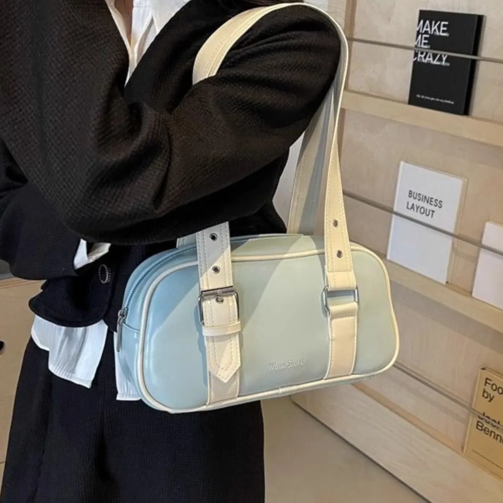 JIAERDI Retro Blue Shoulder Bags Women New Vintage Pu Leather Chic Casual Bowling Bag Female Harajuku Handbag Bolsos Aesthetic