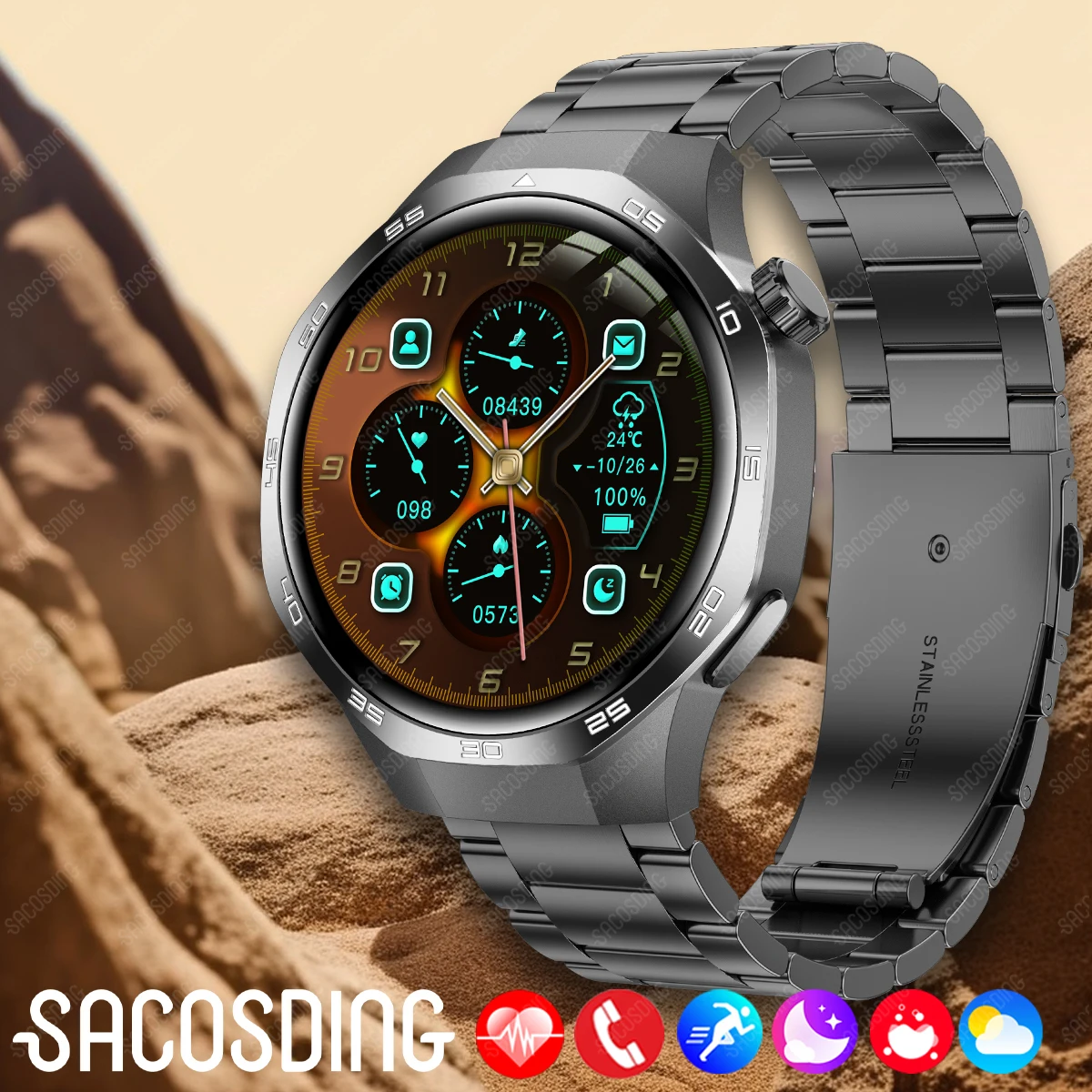 2024 GPS Smart Watch With Compass SOS Bluetooth Outdoors Sports Watch Fitness Tracker For Men Women Blood Pressure Blood Oxygen