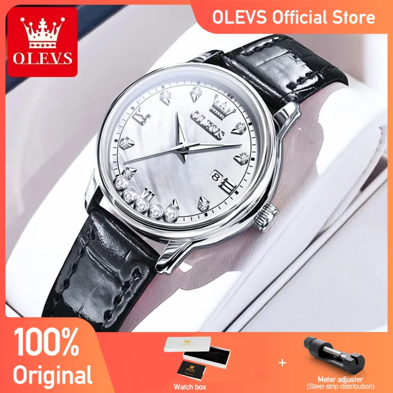 OLEVS Women's Watches Elegant Fashion Small Quartz Wristwatch for Ladies Diamond Scale Date Waterproof Luminous Leather Strap