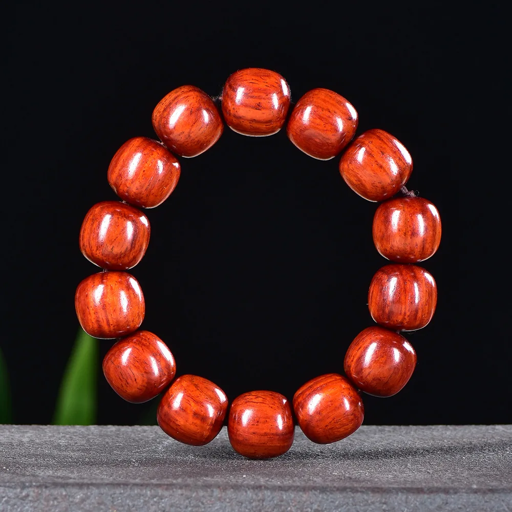 

Natural Old Material Small Leaf Rosewood Barrel Bead Bracelet Men's Sandalwood Bead Wrist Mala for Playing Gifts