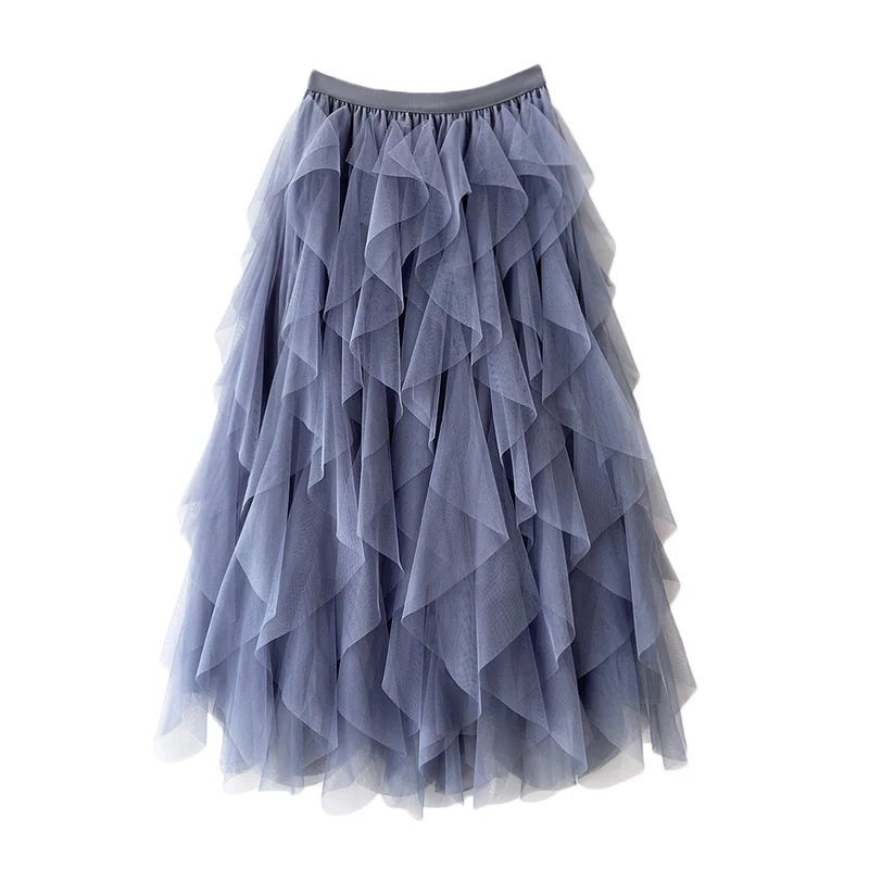 Imagem -03 - Bolo Irregular Feminino Saia de Tule Saia de Malha Longa Boho Cintura Alta Sólida Feminina Tutu Longo Saia Maxi Roxo Outono Inverno