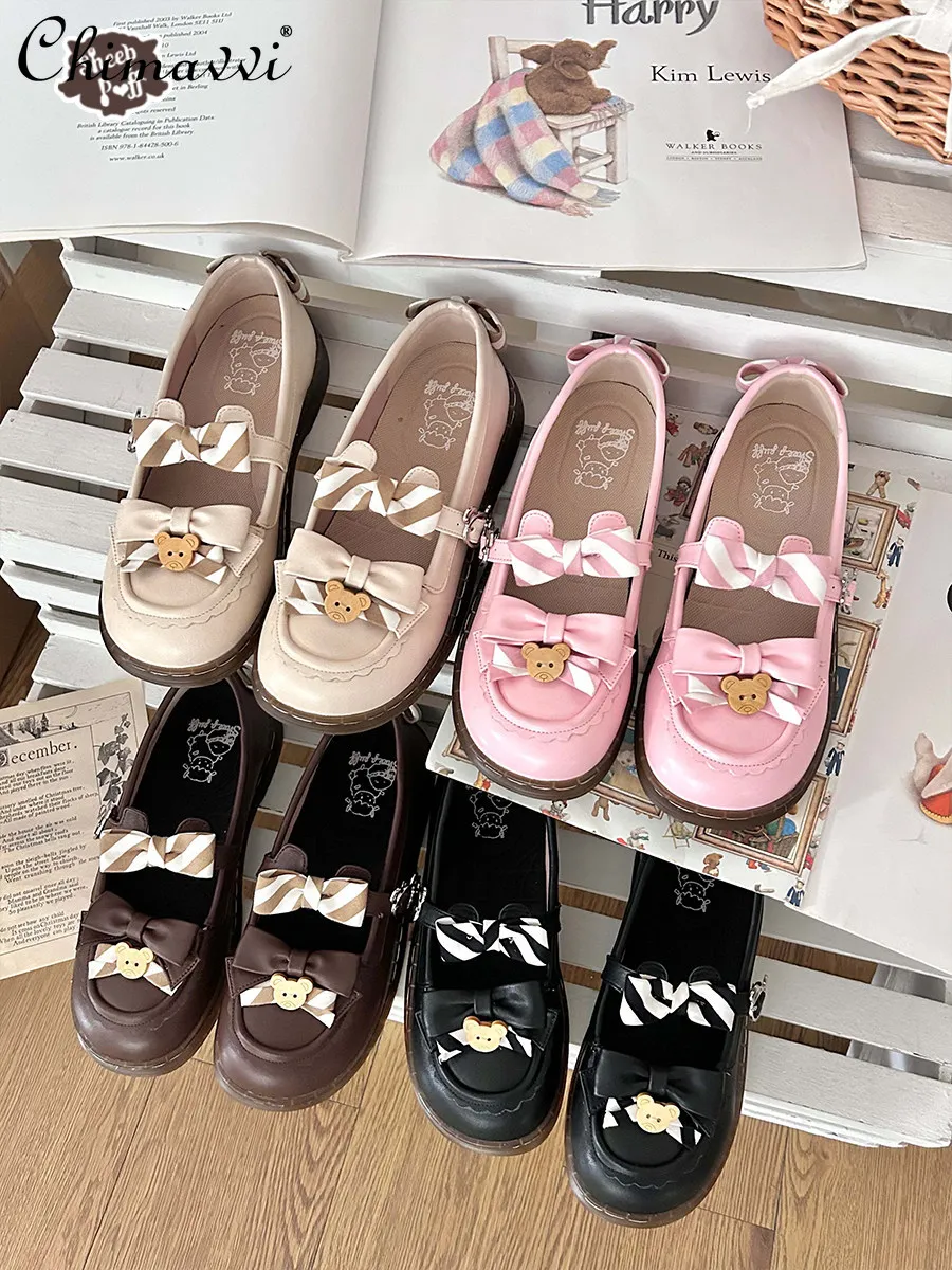 

Japanese Style Flat JK Uniform Leather Shoes 2026 Spring New Sweet Cute Bow Student Versatile Y2k Lolita Single Shoes