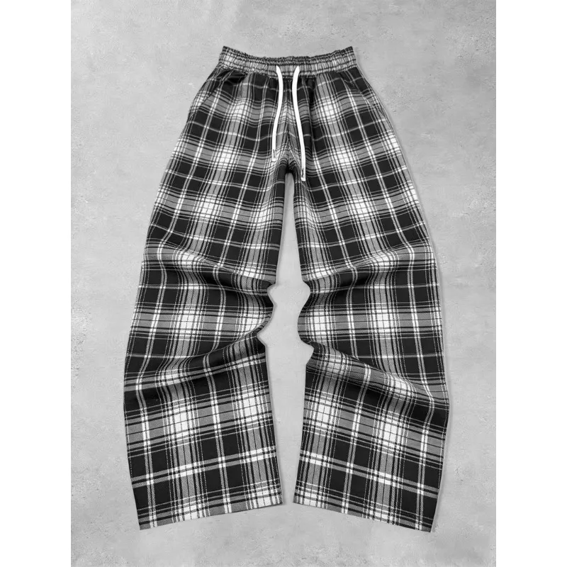 American Retro Red Herringbone Wide Leg Pants, High Street Loose Straight Leg Casual Pants, Unisex