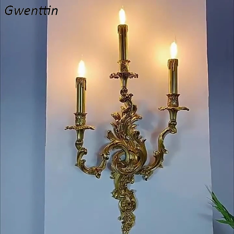 Copper Wall Lamps French Luxury Villa Hotel Corridor Sconces Led Lighting Fixture Home Luminaria Retro Candle Bedroom Decoration