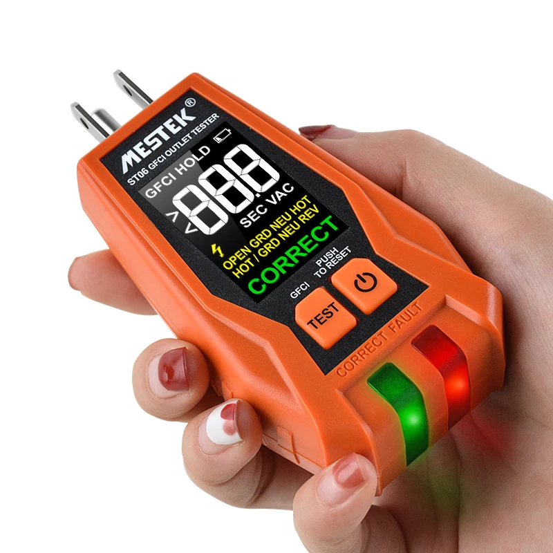 Mestek GFCI Outlet Tester 120V US Plug Color Screen GFCI Test Circuit Breaker Auto Hold Live Neuter Wire Test Socket Detector