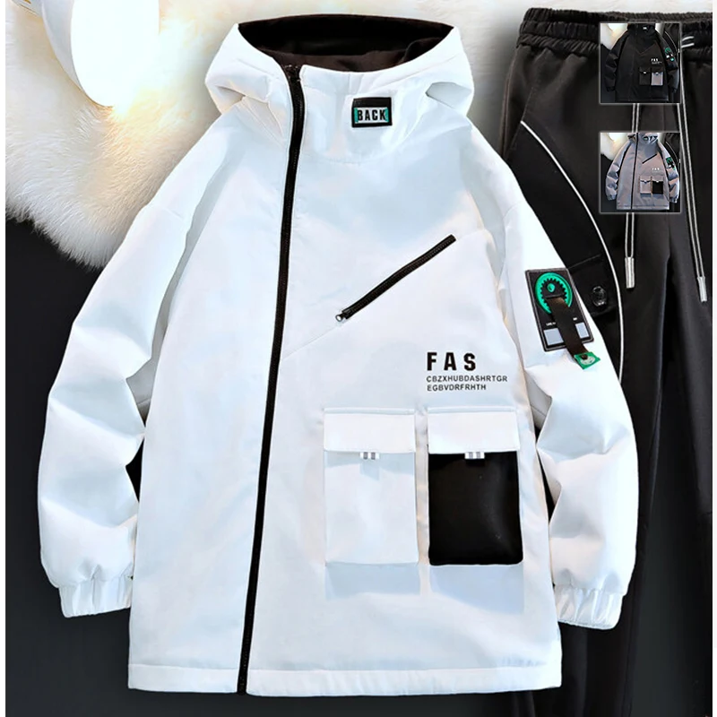 Asymmetric Side Zipper Jacket Men's Pilot Hooded Jacket Spring and Autumn Baseball Uniform Tide Card Loose Pullover Pocket Coat