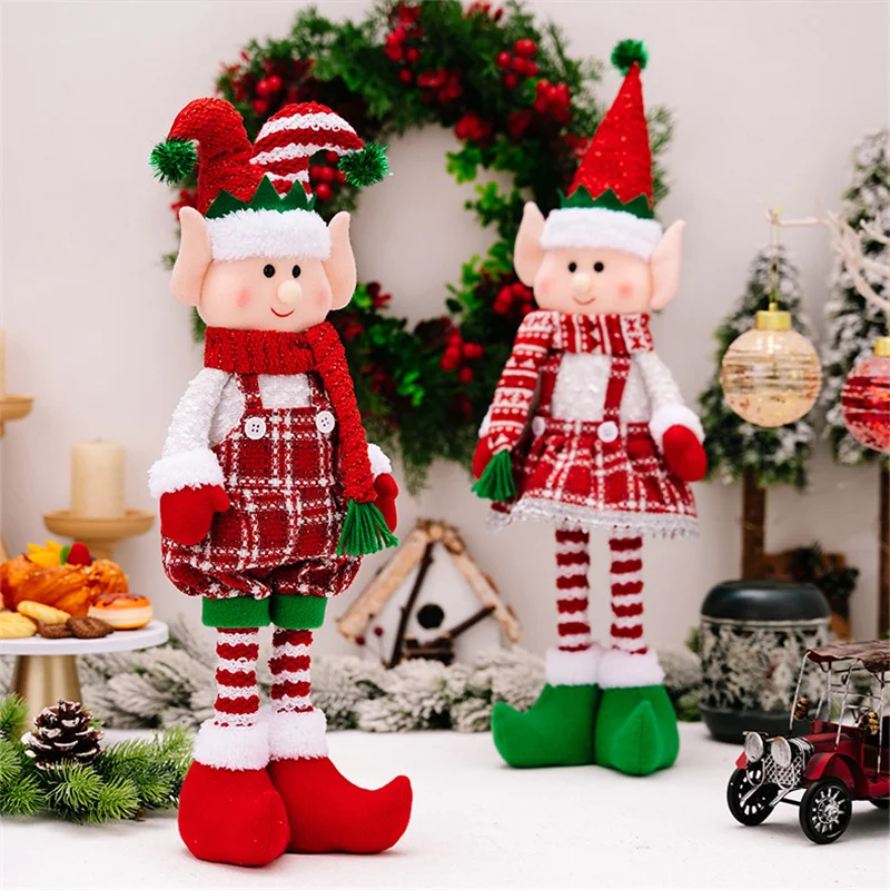 Christmas Elves Decorations Stretchable Dolls Big Plush Figurines Soft Stuffed Holiday Ornaments On Shelf For Family Gifts Boy