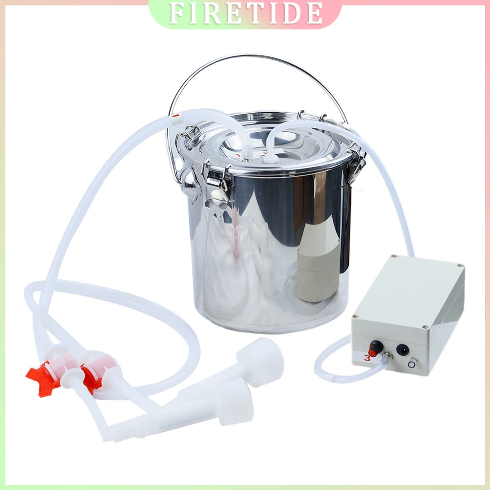 5L Electric Milking Machine for Cattle Goat Pulsating Milking Stainless Steel Milker Bucket Farm Livestock Adjustable Speed