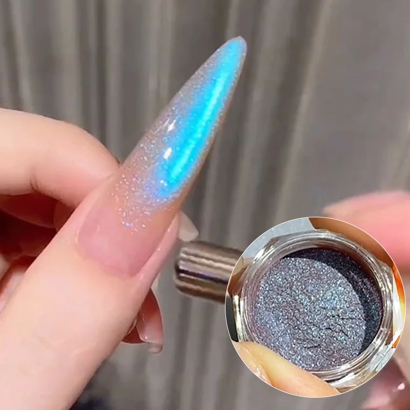 น้ําสีฟ้าแมวแม่เหล็ก Auroras ผง Snowlight Glitter น้ําตาสีฟ้า Charm ถูฝุ่น Glimmer Fairy คริสตัลแม่เหล็กเล็บฝุ่น